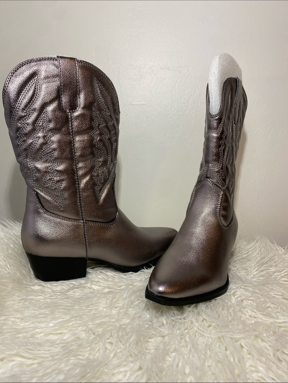 Metallic Gray Western Booties for Women - Stylish Cowboy Boots